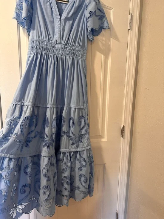 Anthropologie Light Blue Embroidered Maxi Dress - Picture 5 of 6